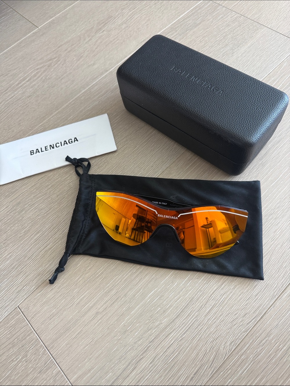 Balenciaga Orange Shield Mirrored Sunglasses